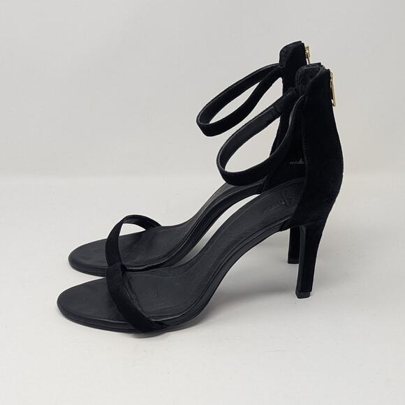 Joie Abbott Ankle Strap Suede Open Toe Heels with Zipper Black Size 38.5 - Picture 12 of 13